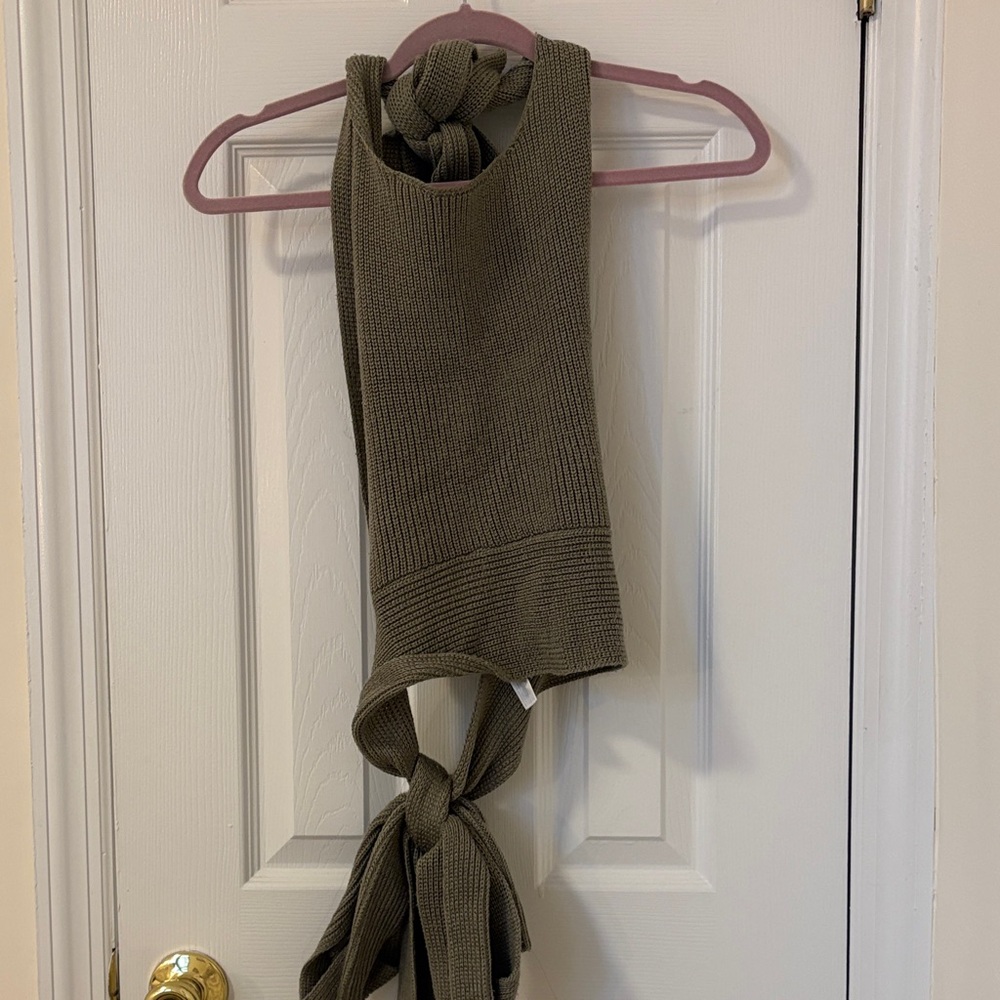 Knit Scarf with Tie Ends - Olive Green